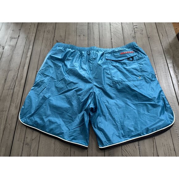 PRADA Mens Logo Athletic Shorts Swim Trunks Beach Satin Blue Size 52 - Picture 10 of 11